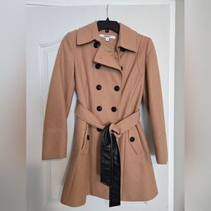 DKNY Women's Tan Double-Breasted Coat Size 2P